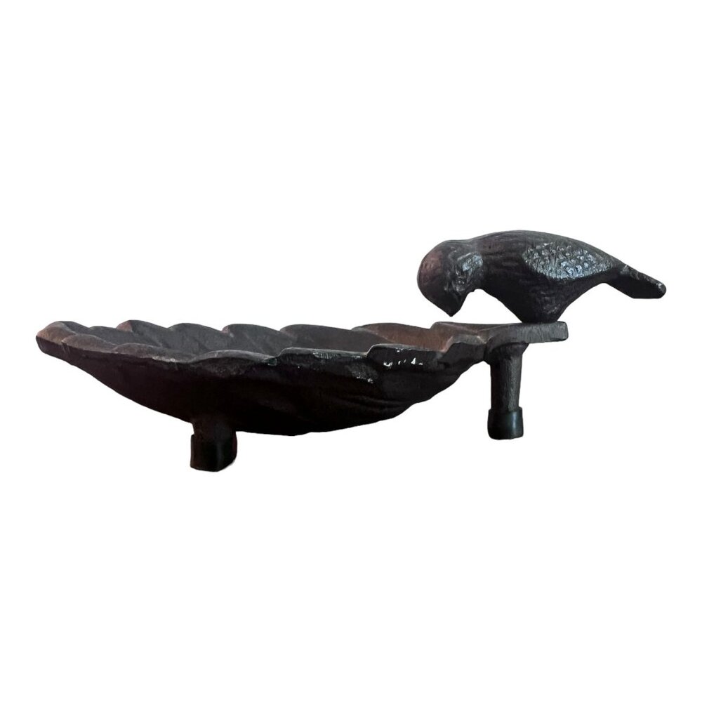 Cast Iron Bird on Leaf Feeder Dish Tabletop Decoration Footed Heavy Rustic - Picture 1 of 7